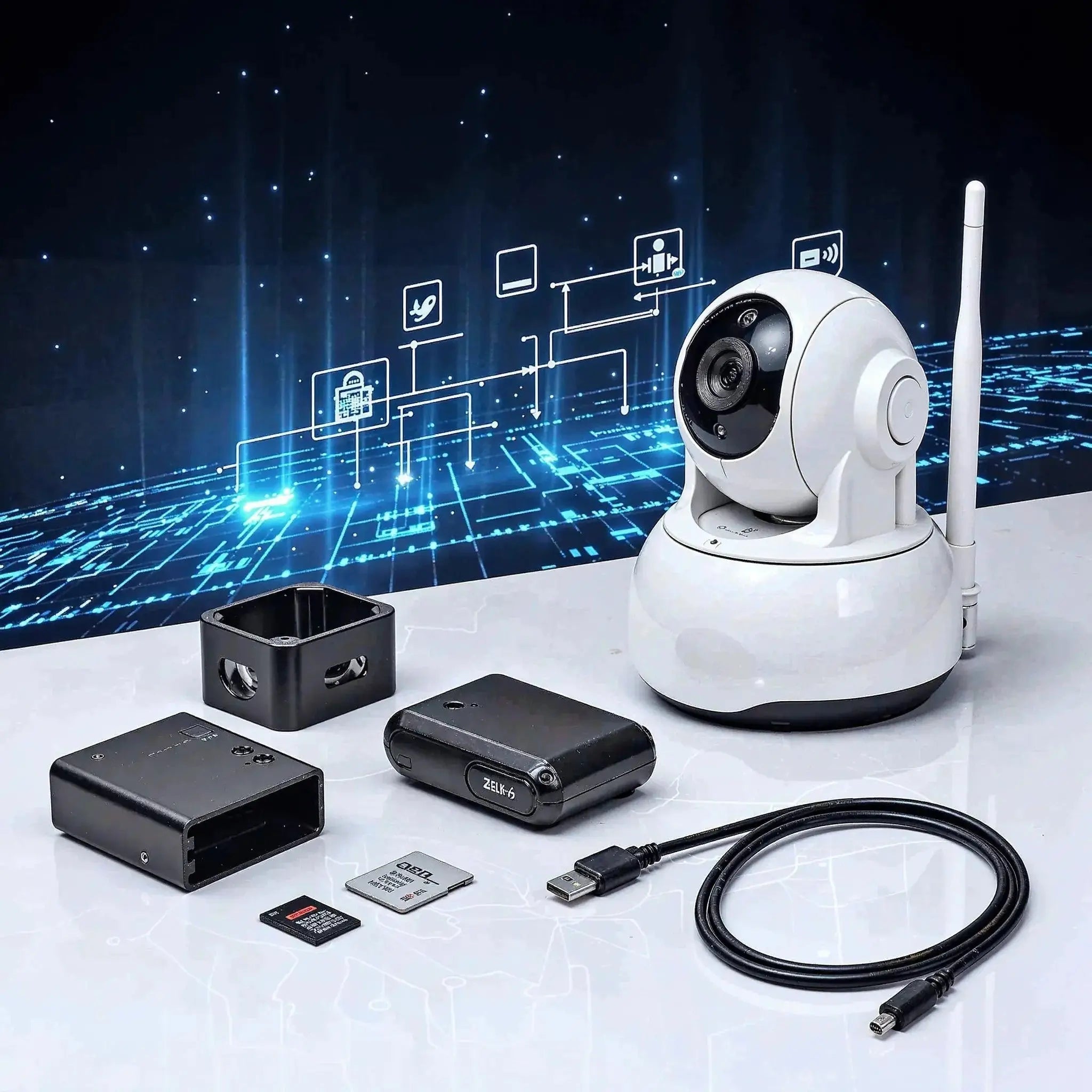 Page de collection des accessoires de surveillance dont vous aurez besoin pour l'utilisation de nos caméras. Image