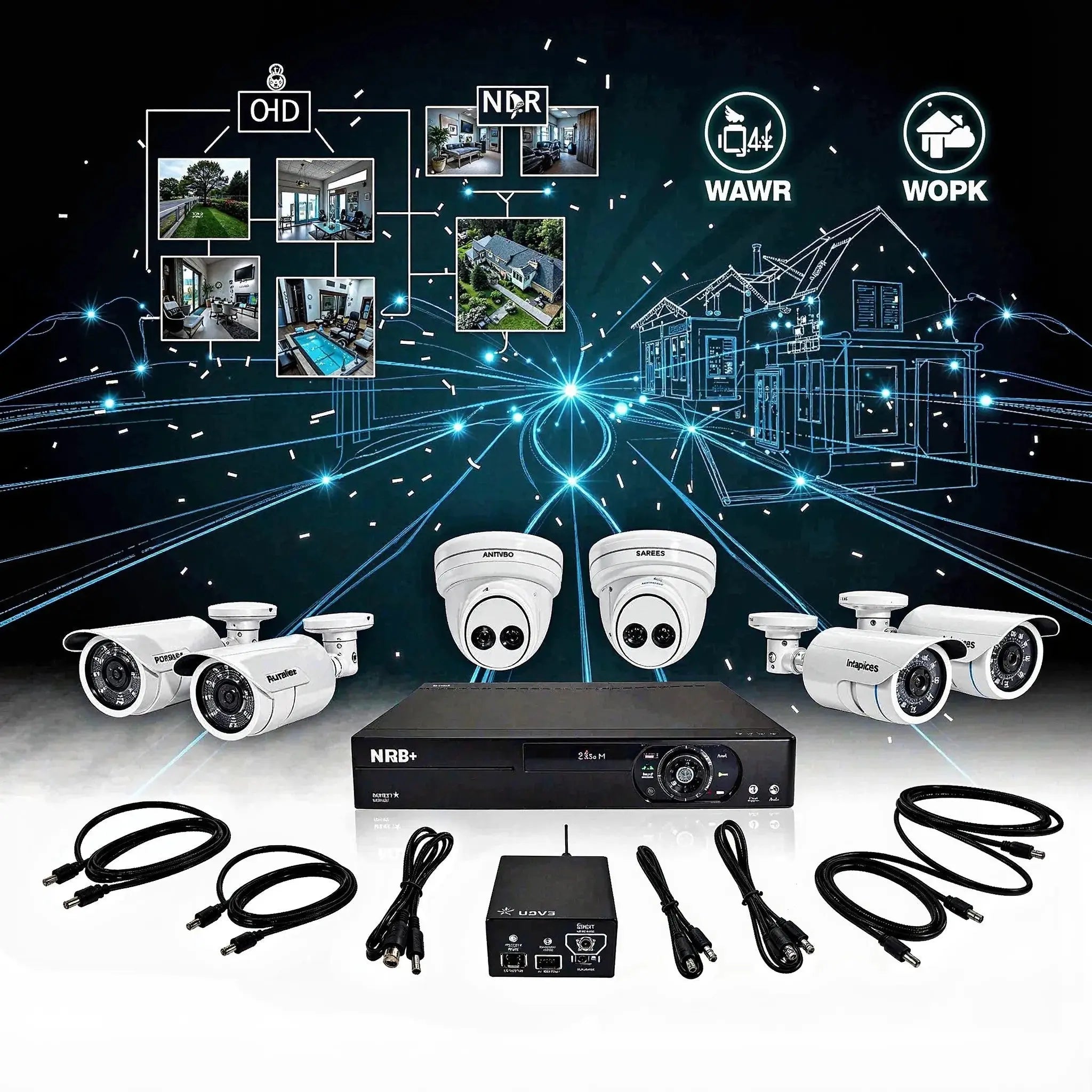 Page de collection d'une sélection de kits de caméras de surveillance comprenant des caméras intérieures et extérieures, avec des caractéristiques avancées comme leurs stockage flexible Image