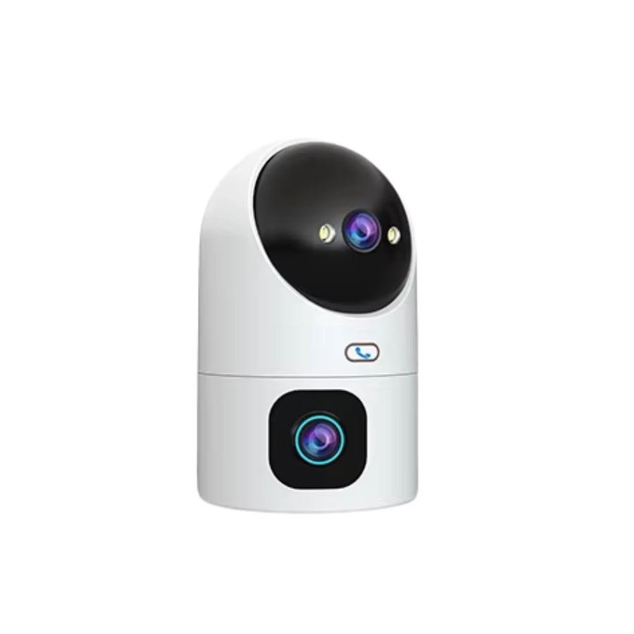 Caméra maison Wifi avec double objectif et suivi automatique des mouvements.