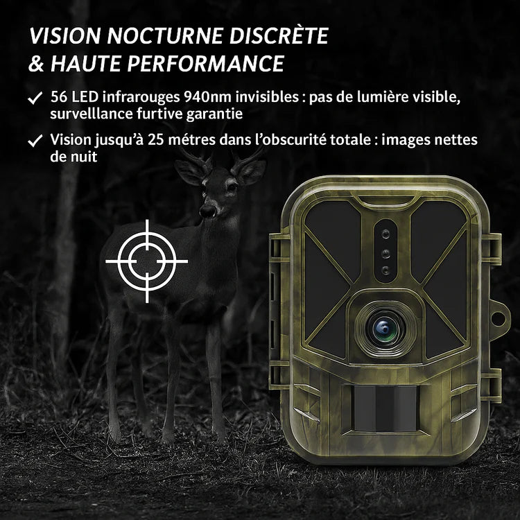 Caméra Animaux 4K 50MP – Surveillance Faune Discrète & Vision Nocturne Longue Portée