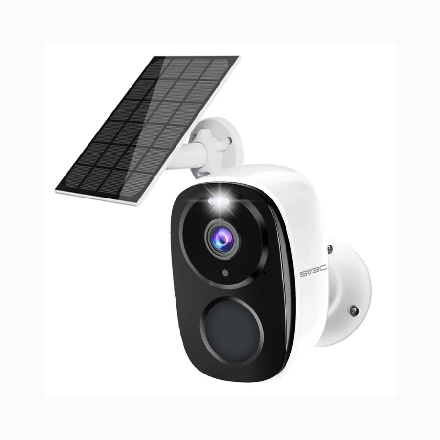 Caméra de surveillance sans fil extérieur avec batterie rechargeable, panneau solaire et vision nocturne HD.