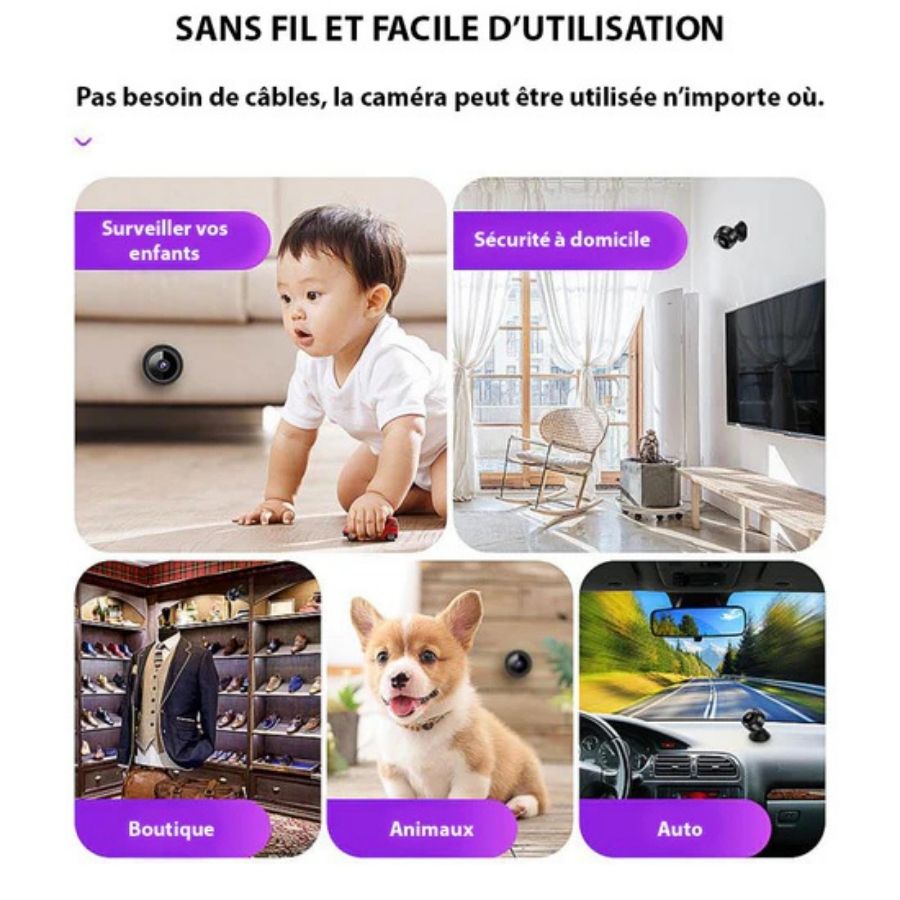 Mini Caméra Surveillance WiFi 1080P - Caméra Espion Grand Angle 170° Vision Nuit - Détection Mouvement - Pour Maison, Enfants, Animaux - 7