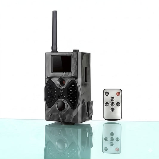 Caméra de chasse connectée au téléphone avec antenne et télécommande. Idéale pour surveiller à distance la faune ou un site extérieur avec contrôle simplifié.