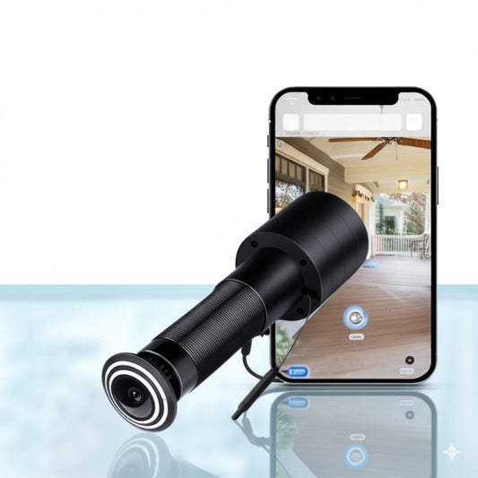 Juda caméra WiFi affichant la vue en direct de l’entrée sur un smartphone. Idéale pour surveiller les visiteurs à distance avec une vision claire et connectée.