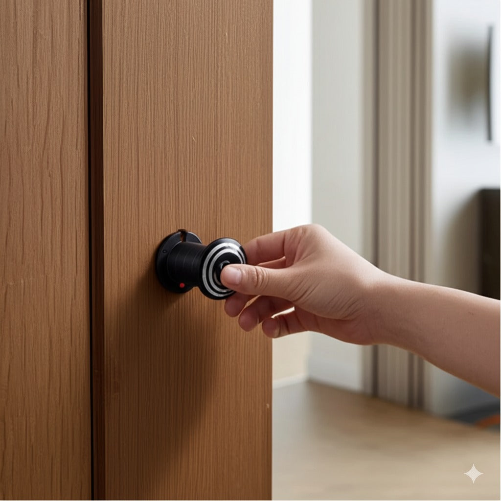 Installation facile d’une Juda caméra WiFi dans une porte d’intérieur en bois. Système discret et rapide à mettre en place pour renforcer la sécurité du domicile.